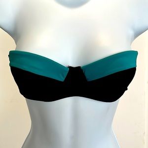 Sole' East Bikini Top Strapless Black and Turquoise Hook Closure S